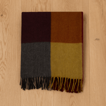 Charcoal Block Check Wool Herringbone Throw