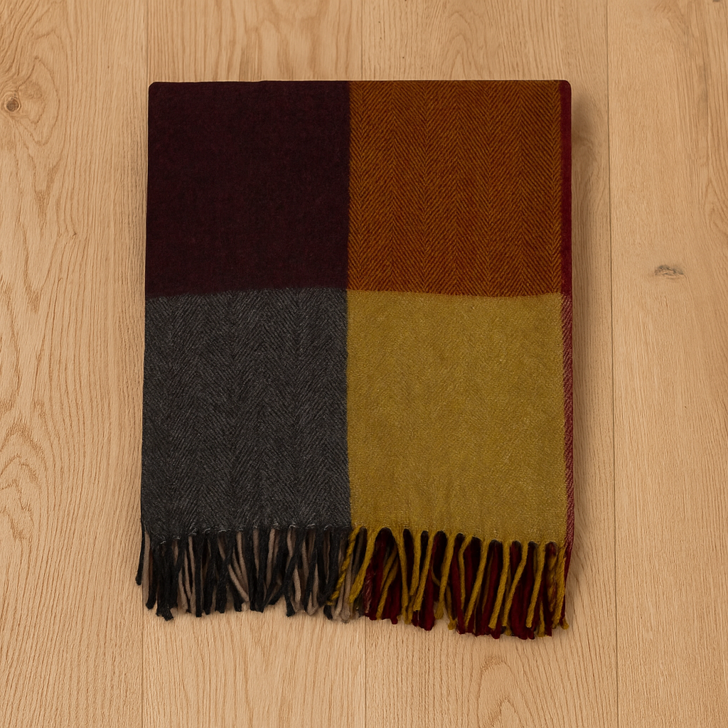 Charcoal Block Check Wool Herringbone Throw