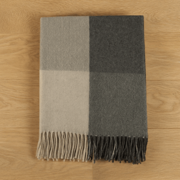 Stone Grey Block Check Wool Herringbone Throw