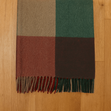 Natural Brown Block Check Wool Herringbone Throw